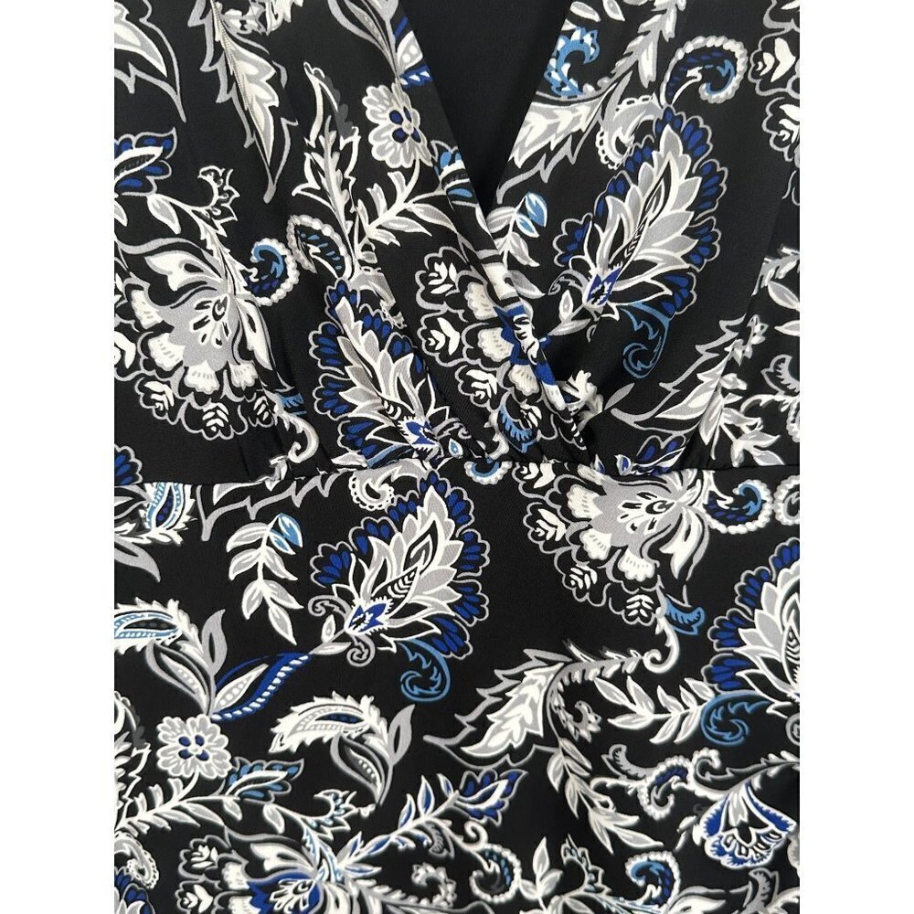 White House Black Market black and‎ blue foral faux wrap dress, size XS - Picture 7 of 7